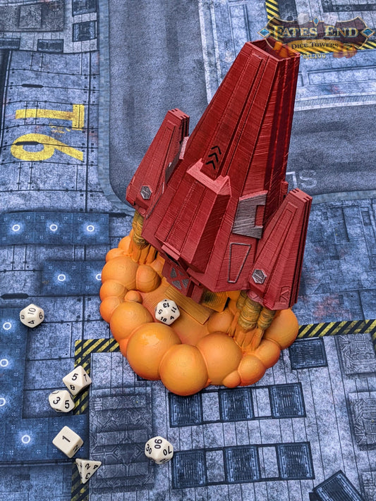 Space Ship 3D Printed Dice Tower - Fate's End Collection - Tabletop RPG Gaming Cyberpunk Cosplay - Traverse Galactic Realms & Stellar Rolls.