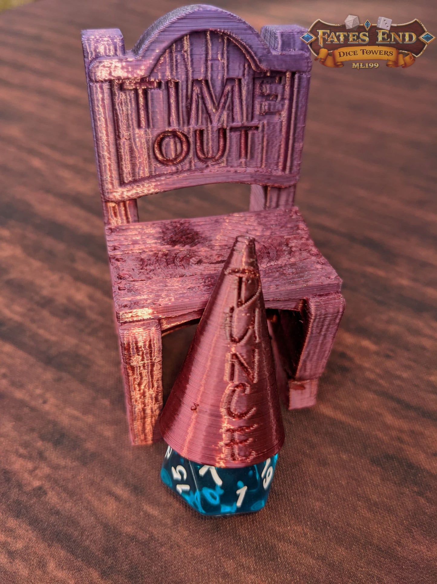 Time Out Chair & Dunce Cap 3D Printed Dice Jail - RPG Dice Vault - D20 Shame Chair - Roll for Redemption and Shameless Fun