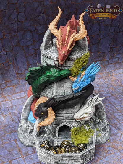 Tiamat Dragon 3D Printed Dice Tower - Fate's End Collection - Tabletop RPG Gaming - DnD D&D - Unleash Fivefold Fury in Your Dice Rolls!