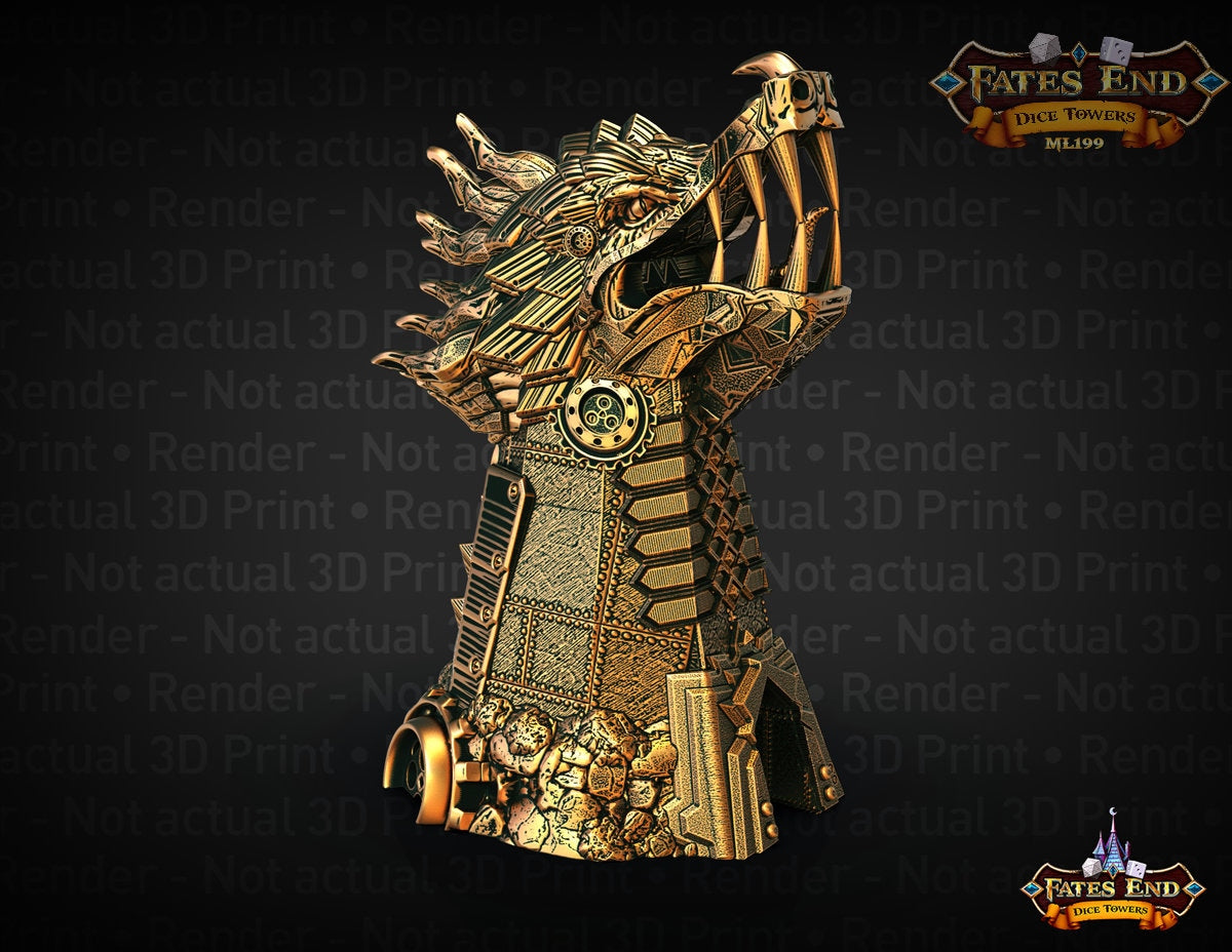 Clockwork Steampunk Dragon Dice Tower - Fate's End Collection - Unleash Mechanical Majesty and Timeless Tales with Every Roll.