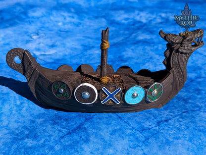 Viking Longboat 3D Printed Dice Jail | RPG Dice Vault | D20 Storage Box | Player Gift | Mythic Roll by Unchained Games