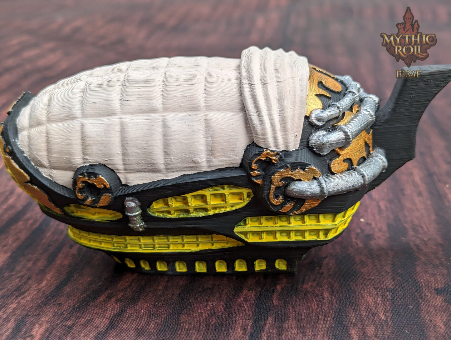 Steampunk Blimp Airship 3D Printed Dice Vault - Mythic Roll by Unchained Games | RPG Dice Jail | D20 Dice Box - Elevate Your Rolls!