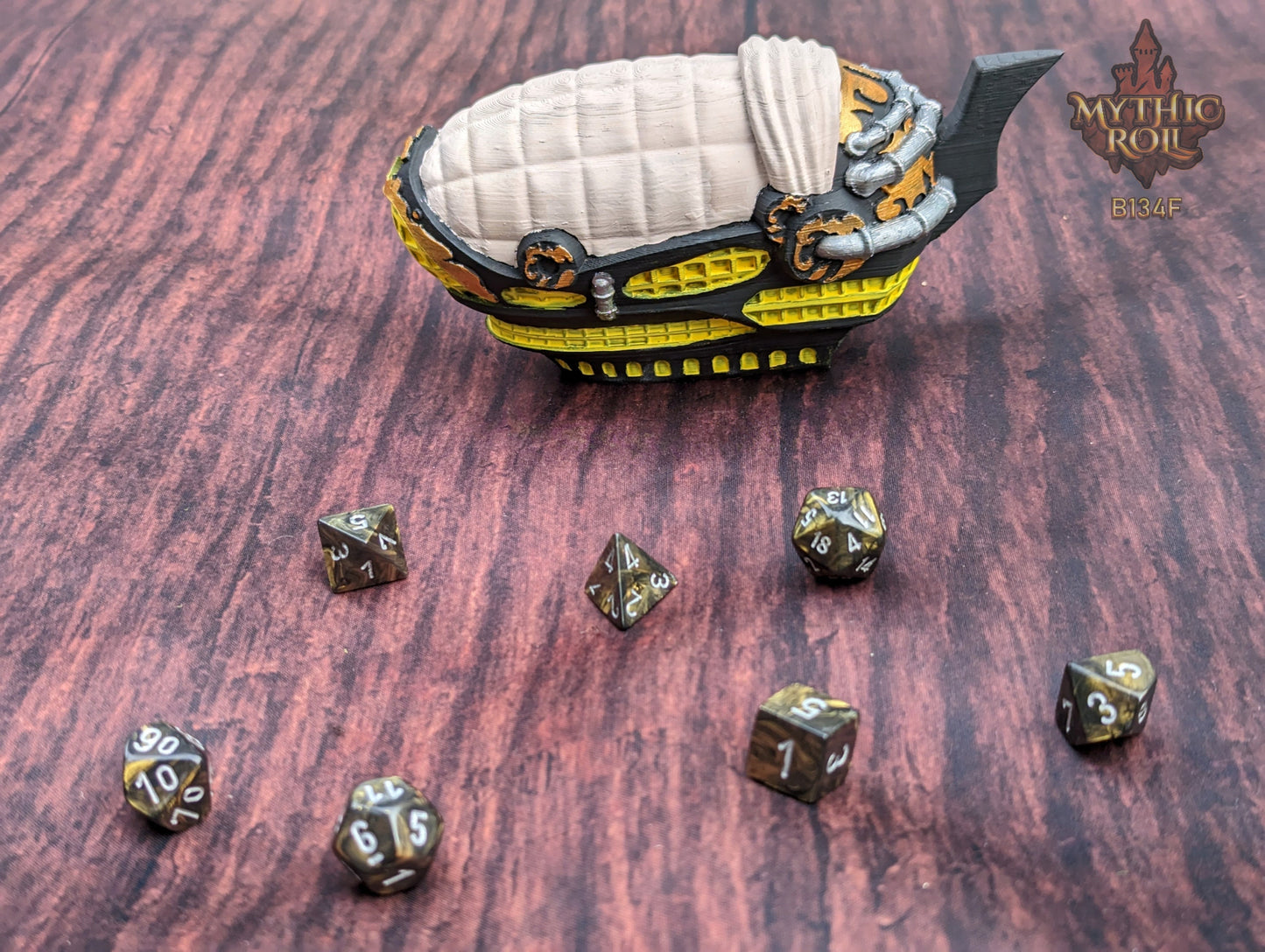 Steampunk Blimp Airship 3D Printed Dice Vault - Mythic Roll by Unchained Games | RPG Dice Jail | D20 Dice Box - Elevate Your Rolls!