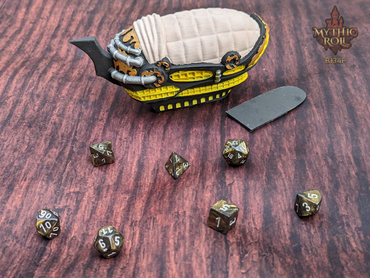 Steampunk Blimp Airship 3D Printed Dice Vault - Mythic Roll by Unchained Games | RPG Dice Jail | D20 Dice Box - Elevate Your Rolls!