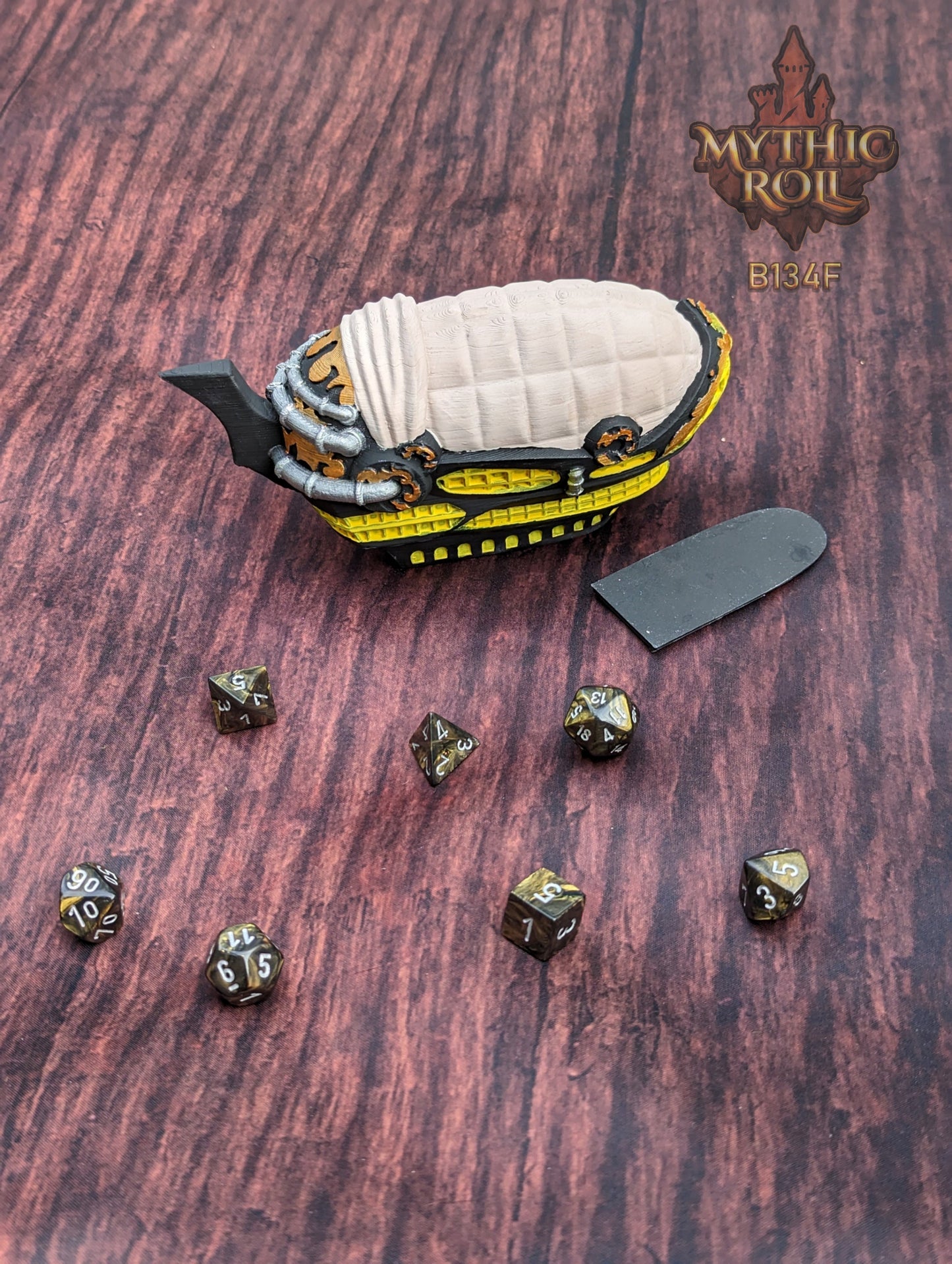 Steampunk Blimp Airship 3D Printed Dice Vault - Mythic Roll by Unchained Games | RPG Dice Jail | D20 Dice Box - Elevate Your Rolls!