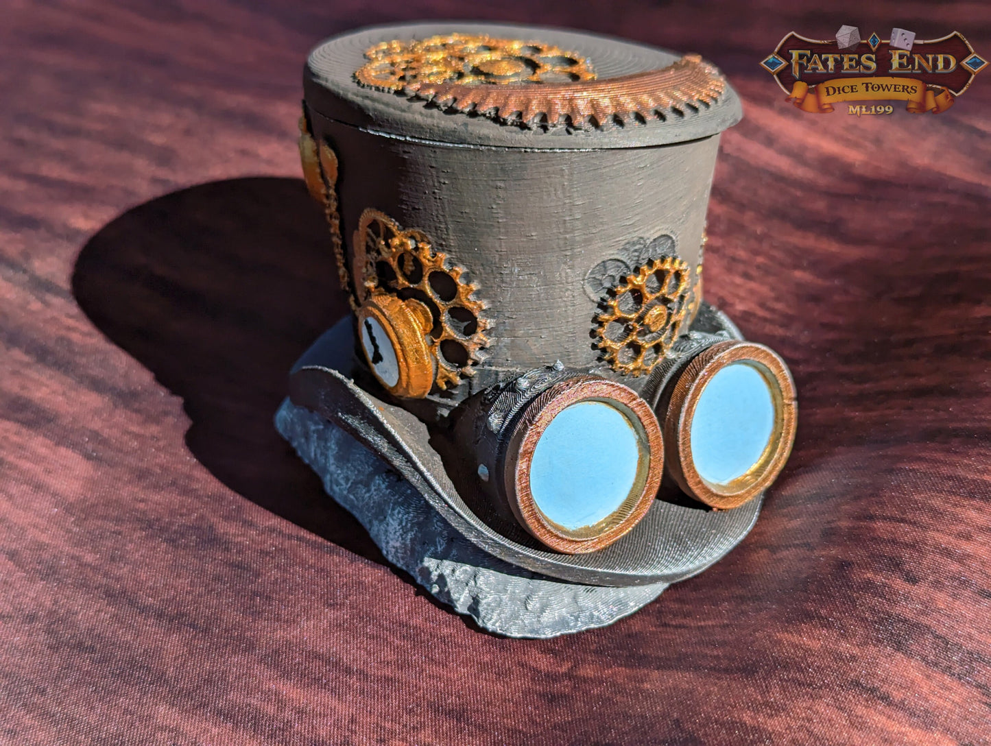 Steampunk Clock Hat 3D Printed Dice Vault - Fate's End Collection | RPG Dice Jail | D20 Dice Box | - Industrial Victorian Elegance!