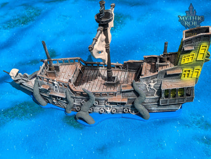 Ghost Pirate Ship 3D Printed Dice Tower - Mythic Roll Collection by Unchained Games | Dice Tray | D20 Dice Vault - Set sail into the unknown!