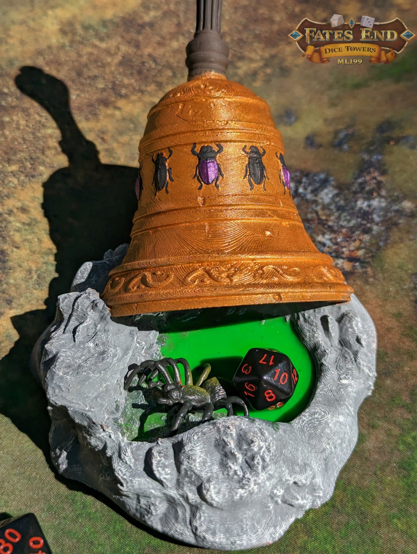 Bell of Bugs Dice Tower - Fate's End Collection - Summon Nature's Melodies and Mysteries with Every Ring.