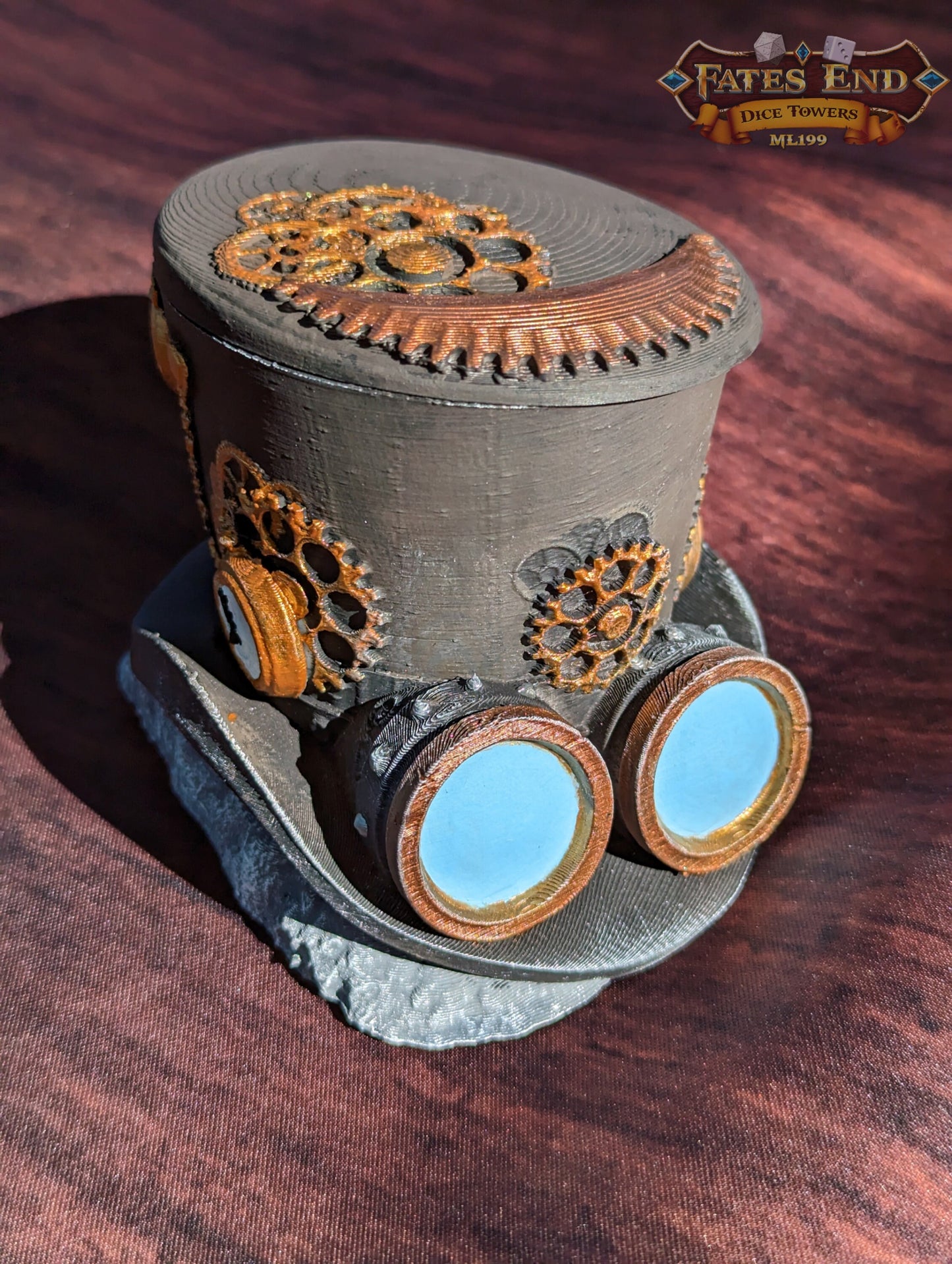 Steampunk Clock Hat 3D Printed Dice Vault - Fate's End Collection | RPG Dice Jail | D20 Dice Box | - Industrial Victorian Elegance!