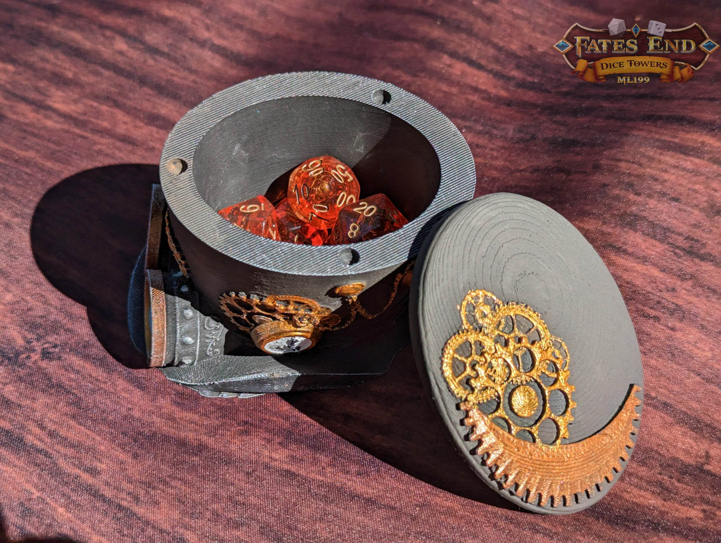 Steampunk Clock Hat 3D Printed Dice Vault - Fate's End Collection | RPG Dice Jail | D20 Dice Box | - Industrial Victorian Elegance!