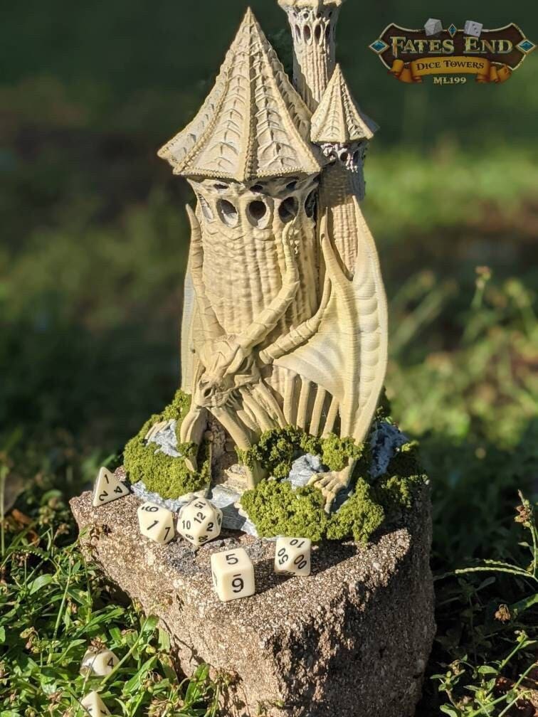 Skeletal Dragon Necromancer Lich 3D Printed Dice Tower-Fate's End Collection-Tabletop RPG Cosplay - Dungeons and Dragon DnD D&D Wargaming.