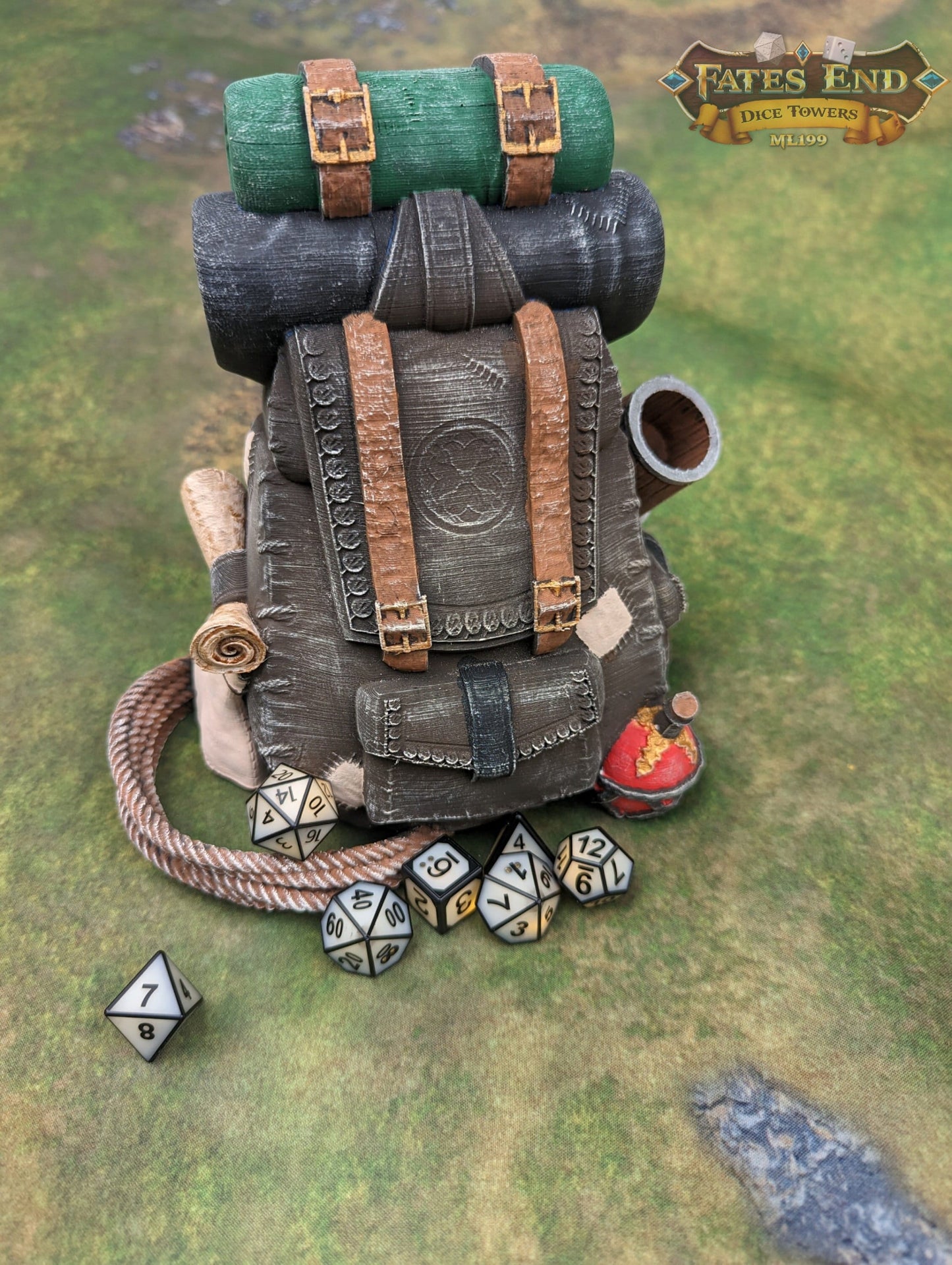 Ranger Back Pack 3D Printed Dice Tower - Fate's End Collection | Dice Tray | D20 Dice Vault - Adventure Time!
