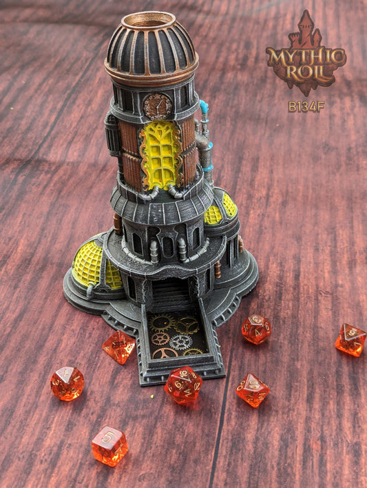 Steampunk 3D Printed Dice Tower- Mythic Roll Collection by Unchained Games - Tabletop RPG Gaming Cosplay - Roll with Clock Work Precision!