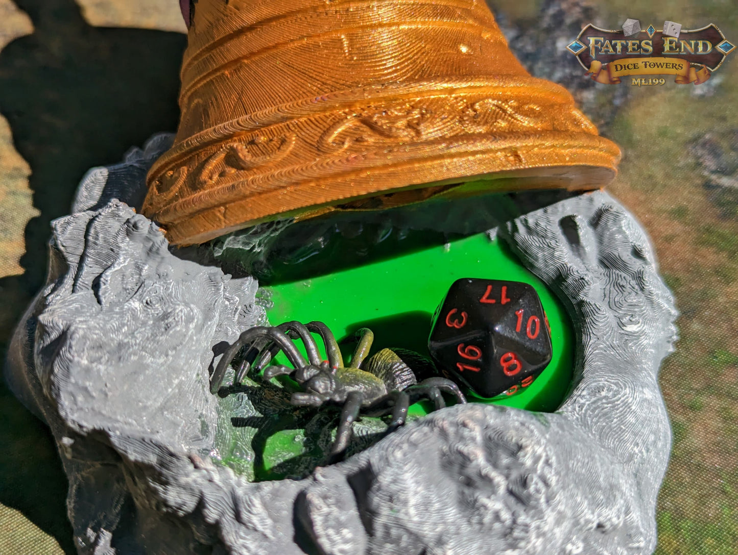 Bell of Bugs Dice Tower - Fate's End Collection - Summon Nature's Melodies and Mysteries with Every Ring.
