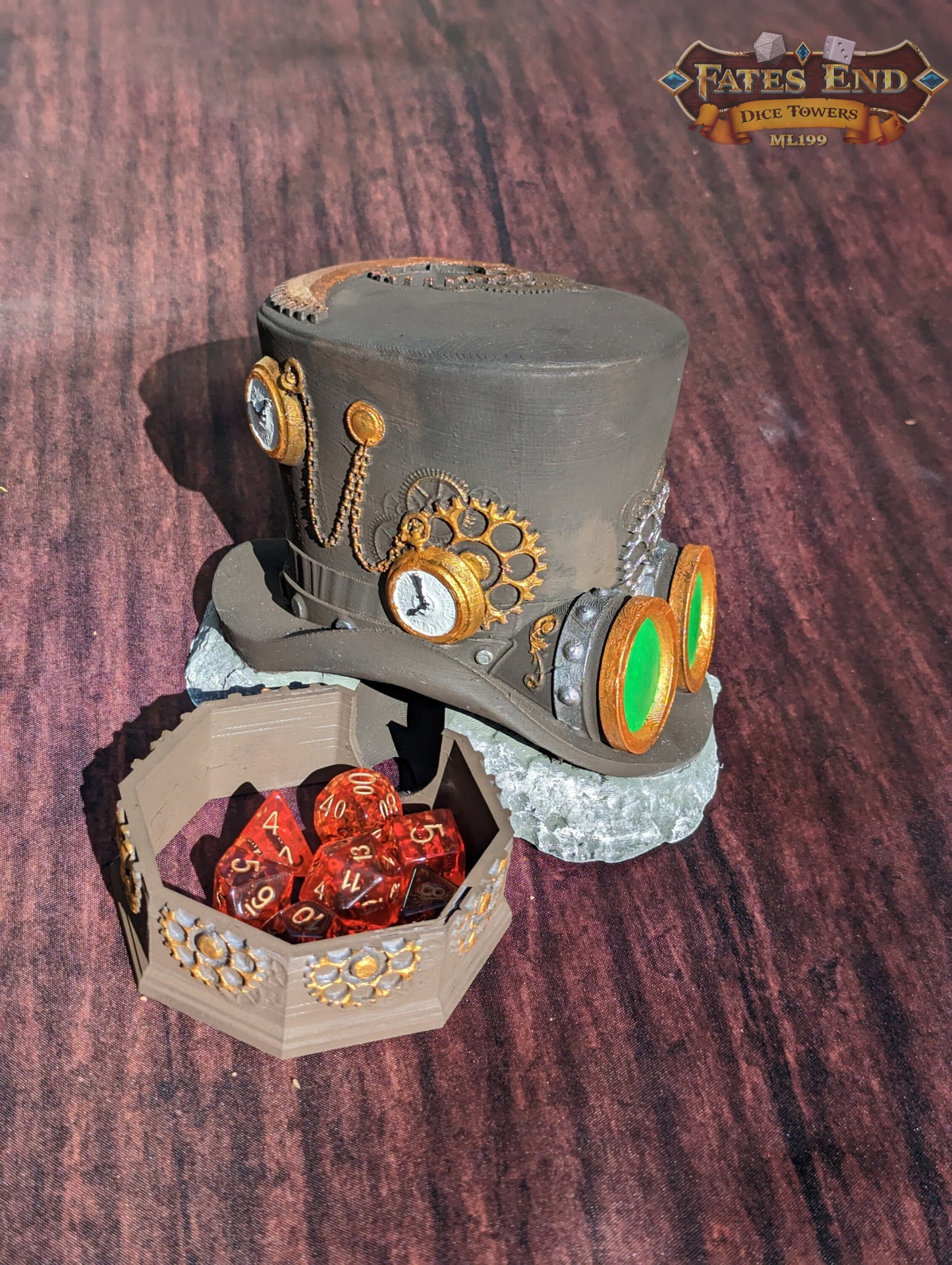 Steampunk-Trilby Clock Hat 3D Printed Dice Tower - Fate's End Collection - Tabletop RPG Cosplay - Embrace the Elegance of the Victorian Era