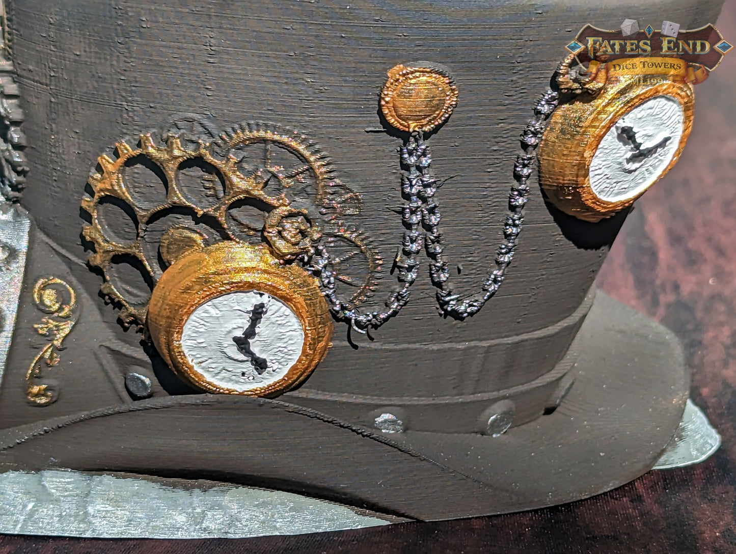 Steampunk-Trilby Clock Hat 3D Printed Dice Tower - Fate's End Collection - Tabletop RPG Cosplay - Embrace the Elegance of the Victorian Era