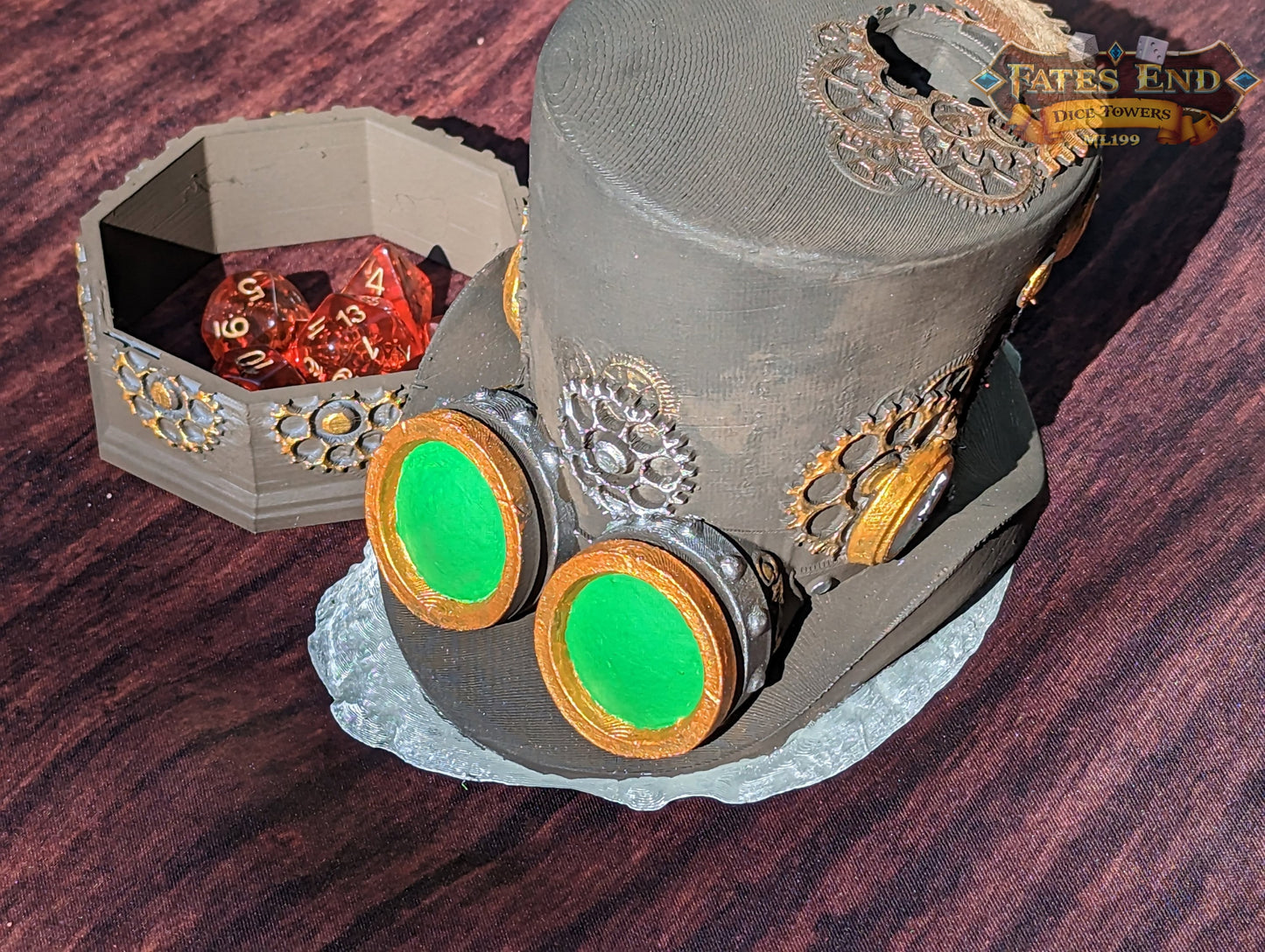 Steampunk-Trilby Clock Hat 3D Printed Dice Tower - Fate's End Collection - Tabletop RPG Cosplay - Embrace the Elegance of the Victorian Era