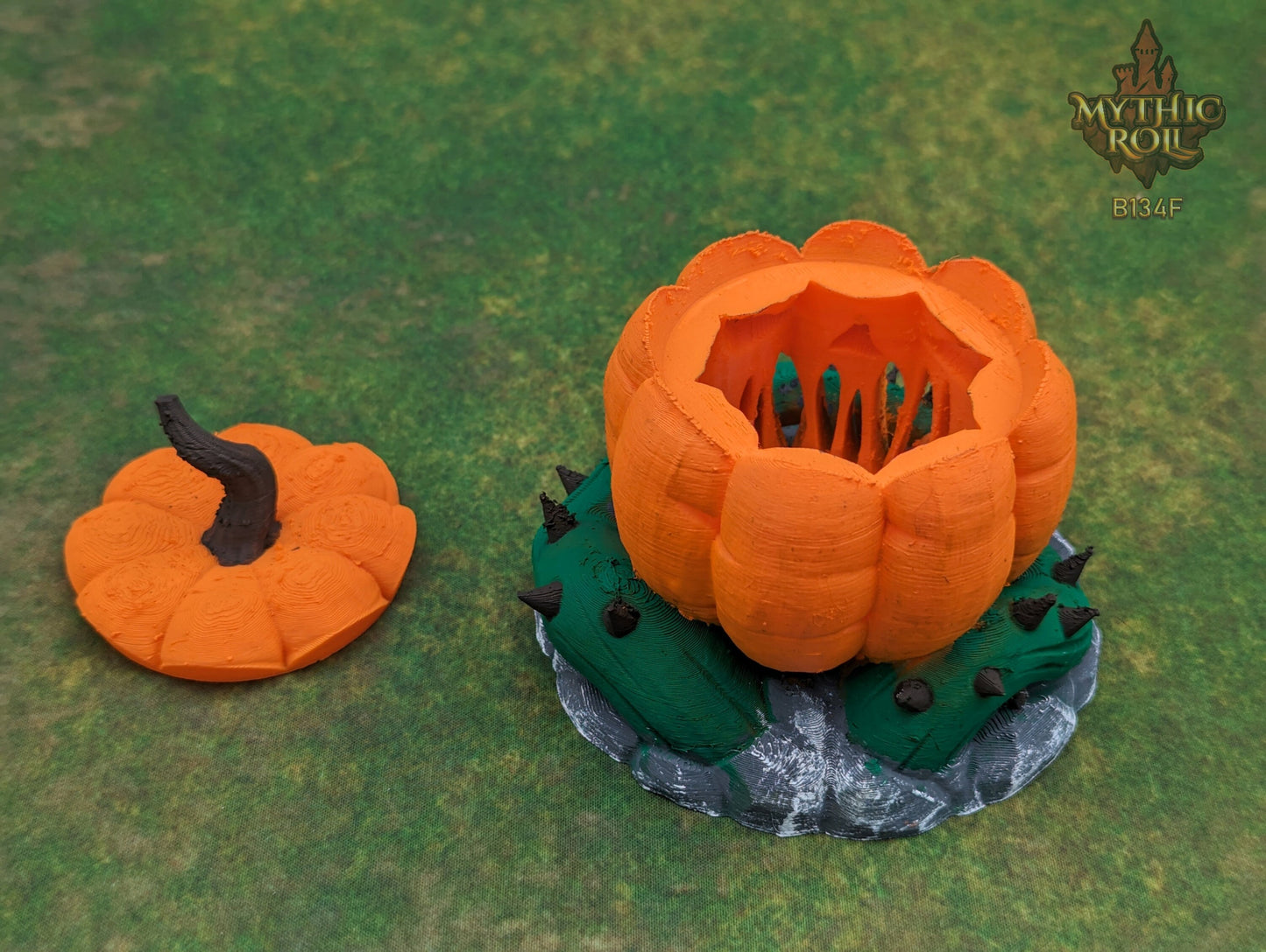 Pumpkin Jack O' Lantern 3D Printed Dice Jail - Mythic Roll Collection by Unchained Games - Guard Your Dice with Spooky Delight!
