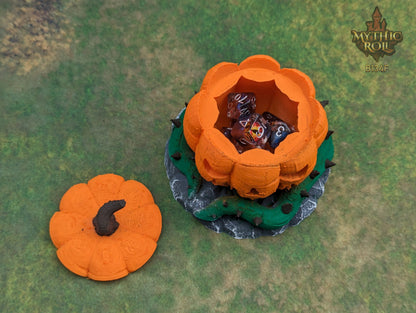 Pumpkin Jack O' Lantern 3D Printed Dice Jail - Mythic Roll Collection by Unchained Games - Guard Your Dice with Spooky Delight!