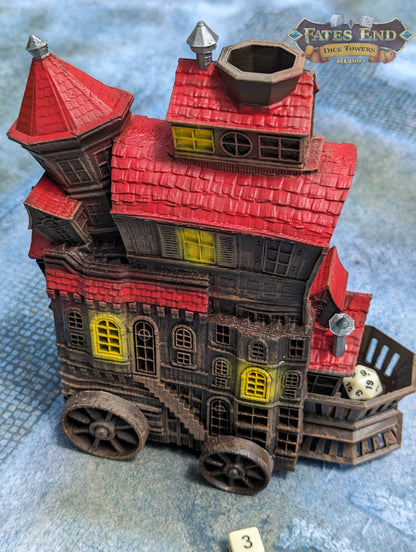 Merchant's Moving Castle Caravan 3D Printed Dice Tower - Fate's End Collection - Storage and Style!