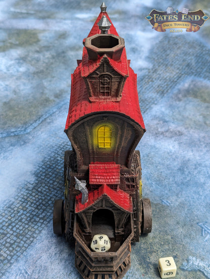 Merchant's Moving Castle Caravan 3D Printed Dice Tower - Fate's End Collection - Storage and Style!