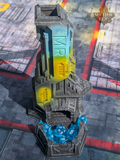 Cyberpunk-Control SciFi Dice Tower by Unchained Games - Mythic Roll Collection - Delve into Digital Domains & Future Realms with Each Toss!