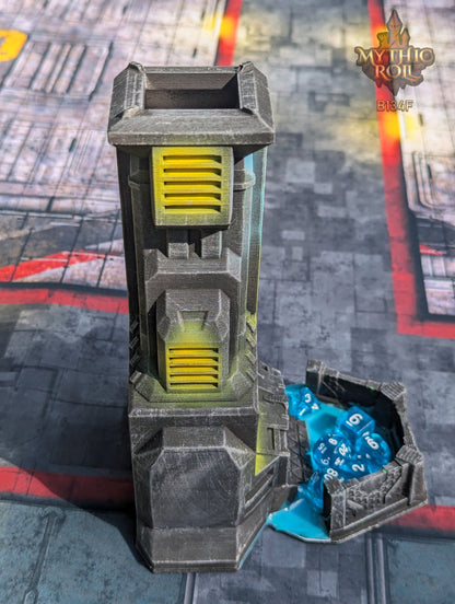 Cyberpunk-Control SciFi Dice Tower by Unchained Games - Mythic Roll Collection - Delve into Digital Domains & Future Realms with Each Toss!