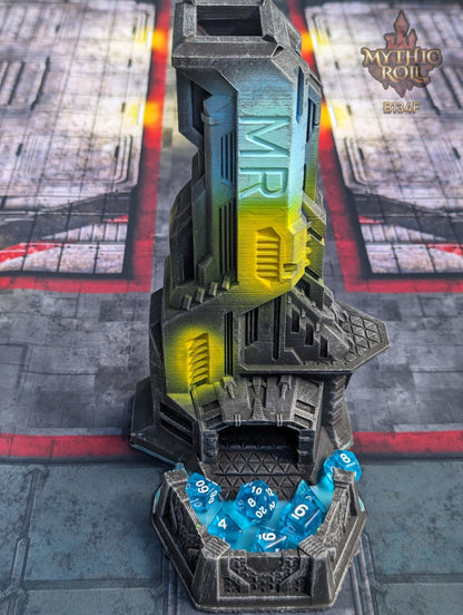 Cyberpunk-Control SciFi Dice Tower by Unchained Games - Mythic Roll Collection - Delve into Digital Domains & Future Realms with Each Toss!